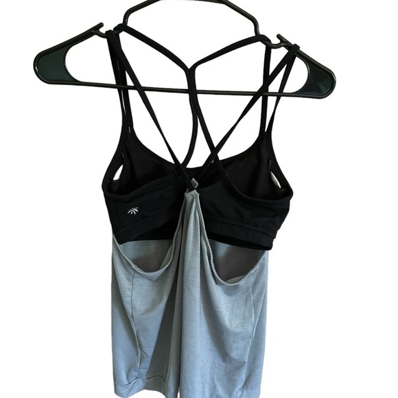 Athleta Mesh Energize Gray Tank Strappy with Black Sports Bra size XS - Picture 3 of 8